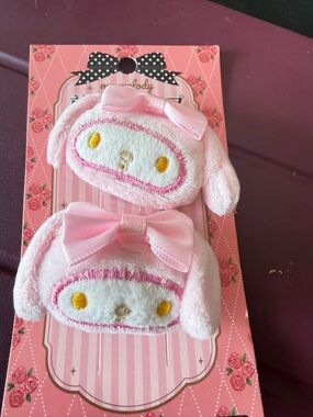 Sanrio My Melody Pink Plush Bow Hair Clips - Pair